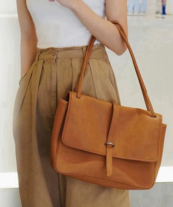 Retro Bag Durable Zipper Shoulder Brown Leather Solid FashionChic