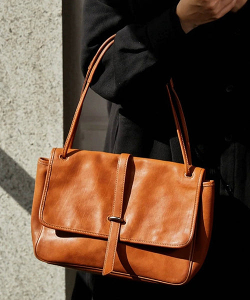 Retro Bag Durable Zipper Shoulder Brown Leather Solid FashionChic