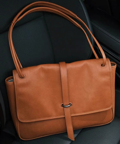 Retro Bag Durable Zipper Shoulder Brown Leather Solid FashionChic