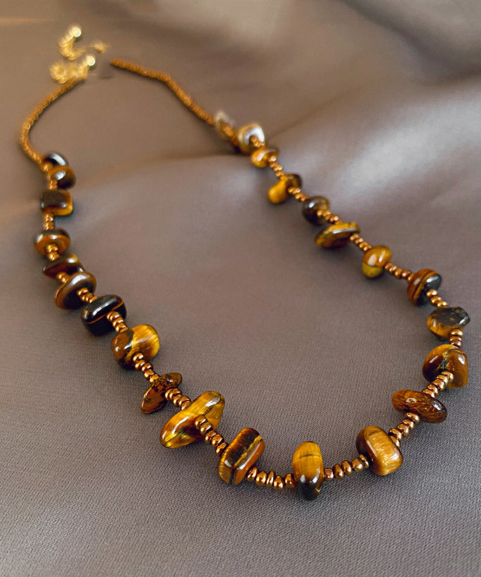 Retro Chocolate Alloy Tiger Eye Stone Beading Gratuated Bead Necklace WI040 JEW-NLC241105