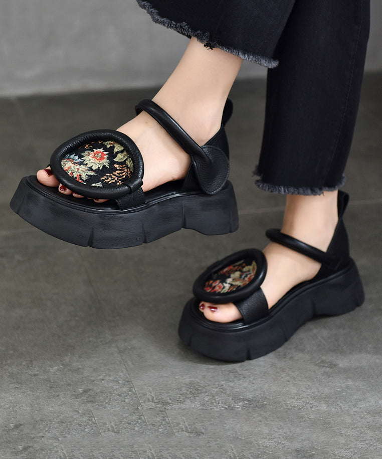 Retro Chocolate Platform Cowhide Leather Fitted Splicing Sandals OI018 shoe-LX240801