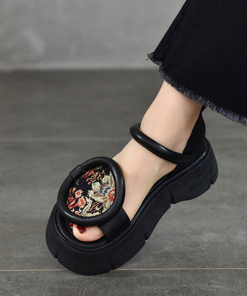 Retro Chocolate Platform Cowhide Leather Fitted Splicing Sandals OI018 shoe-LX240801