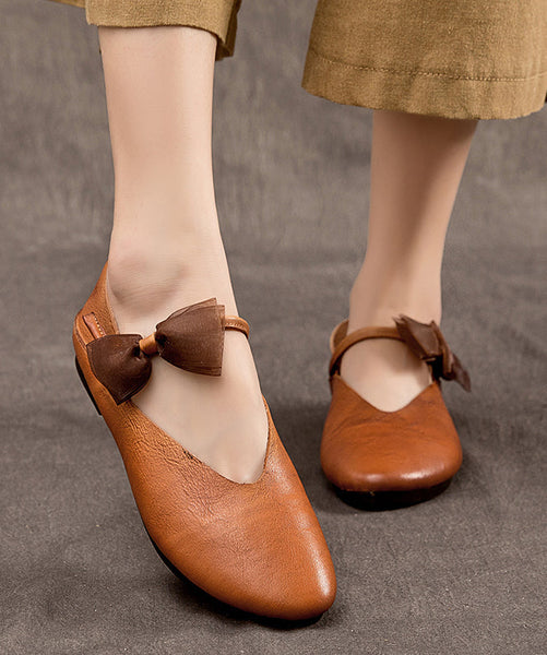 Feet Cowhide Leather Coffee Retro Flat Shoes Comfy FashionChic