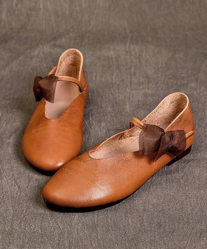 Feet Cowhide Leather Coffee Retro Flat Shoes Comfy FashionChic