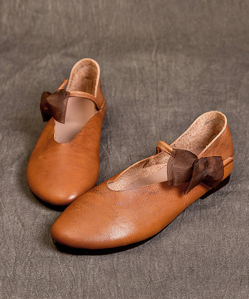 Feet Cowhide Leather Coffee Retro Flat Shoes Comfy FashionChic