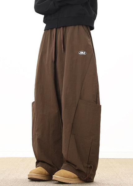Coffee Elastic Wide Cotton Pockets Retro Mens Waist Drawstring FashionChic