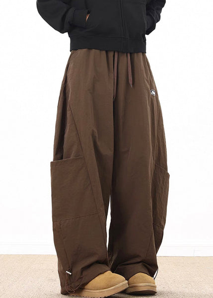 Coffee Elastic Wide Cotton Pockets Retro Mens Waist Drawstring FashionChic