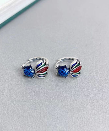 Retro Colorblock Sterling Silver Enamel Koi Carp Hoop Earrings GH1062 Ada Fashion