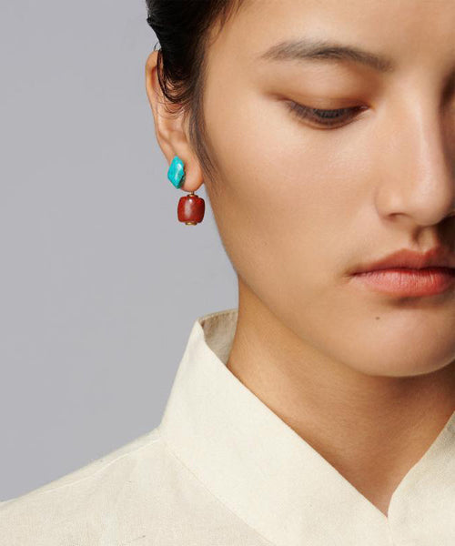 Turquoise Retro Agate Drop Overgild Colorblock Silver Sterling FashionChic