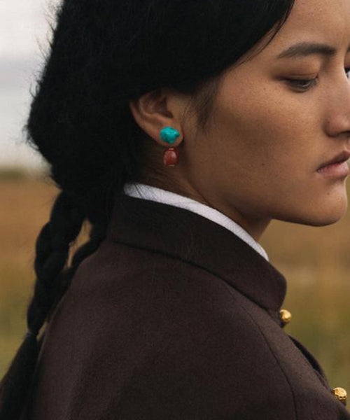 Turquoise Retro Agate Drop Overgild Colorblock Silver Sterling FashionChic