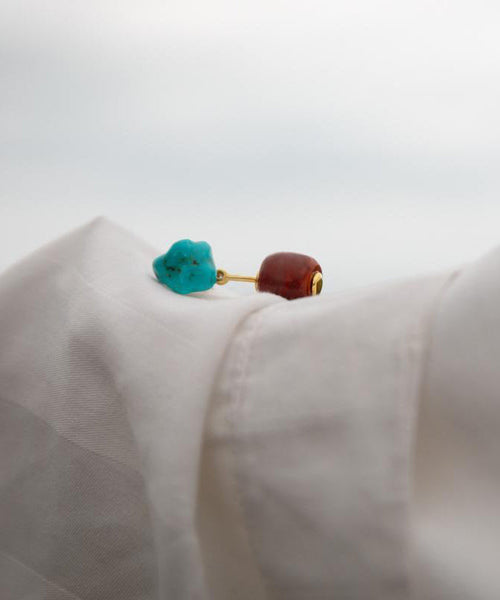 Turquoise Retro Agate Drop Overgild Colorblock Silver Sterling FashionChic