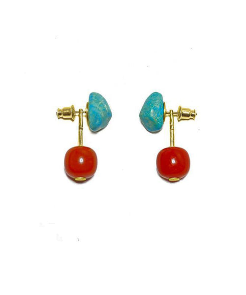 Turquoise Retro Agate Drop Overgild Colorblock Silver Sterling FashionChic