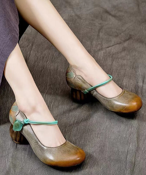 Retro Comfortable And Versatile Cowhide Chunky Heel CZ1024 Ada Fashion