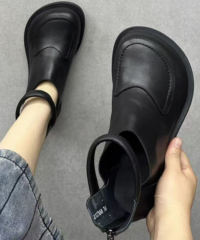 Splicing Leather Retro Comfy Boots Black Cowhide FashionChic