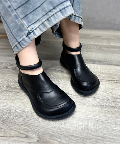 Splicing Leather Retro Comfy Boots Black Cowhide FashionChic