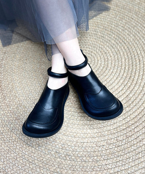 Splicing Leather Retro Comfy Boots Black Cowhide FashionChic