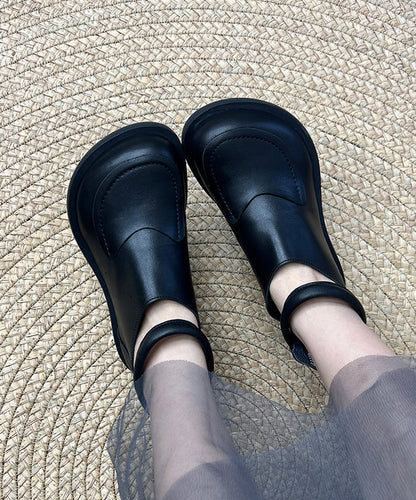 Cowhide Black Splicing Boots Leather Comfy Retro FashionChic