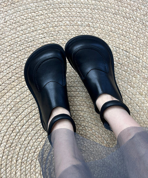 Cowhide Black Splicing Boots Leather Comfy Retro FashionChic