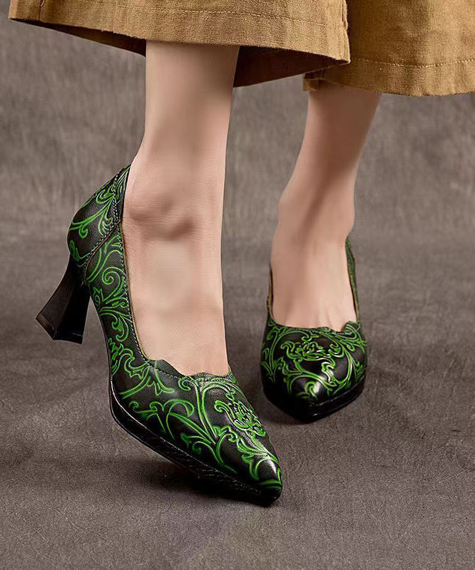 Retro Cowhide Leather Pointed Toe Embossed High Heels CZ1004 Ada Fashion