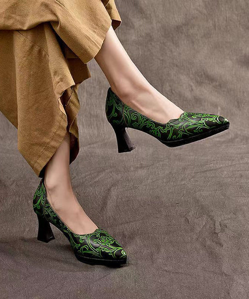 Retro Cowhide Leather Pointed Toe Embossed High Heels CZ1004 Ada Fashion