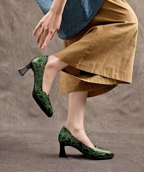 Retro Cowhide Leather Pointed Toe Embossed High Heels CZ1004 Ada Fashion