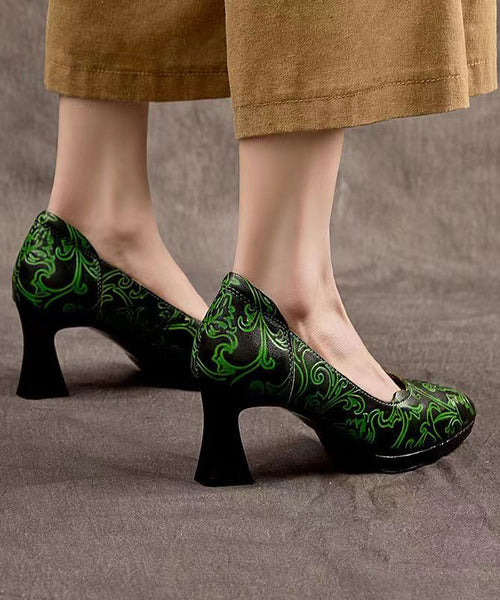 Retro Cowhide Leather Pointed Toe Embossed High Heels CZ1004 Ada Fashion