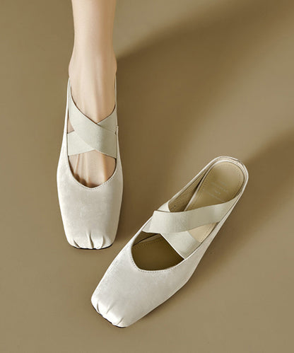 Retro Cross Strap Splicing Chunky Brown Cowhide Leather Slide Sandals RI016 ABC