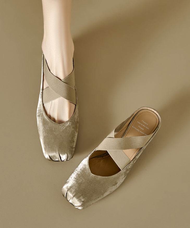 Retro Cross Strap Splicing Chunky Brown Cowhide Leather Slide Sandals RI016 ABC