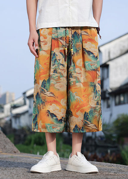 Retro Dragon Printed Oversized Men Wide Leg Pants Summer SA060 Men-casual-MENCP240726