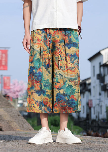 Retro Dragon Printed Oversized Men Wide Leg Pants Summer SA060 Men-casual-MENCP240726