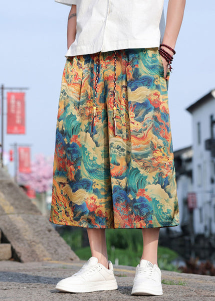 Retro Dragon Printed Oversized Men Wide Leg Pants Summer SA060 Men-casual-MENCP240726