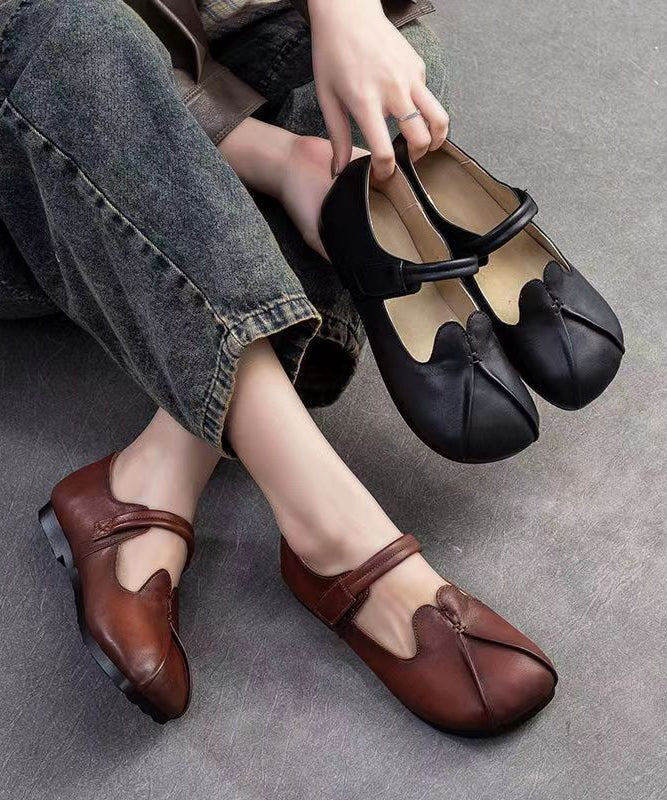 Retro Ethnic Style Brown Sheepskin Soft Soled Flats Shoes CZ1058 Ada Fashion
