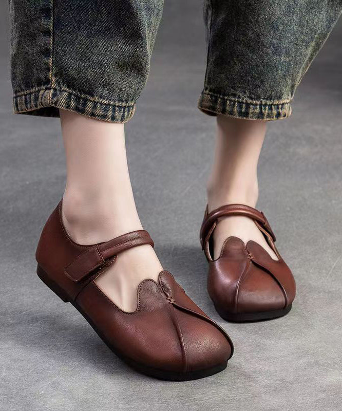 Retro Ethnic Style Brown Sheepskin Soft Soled Flats Shoes CZ1058 Ada Fashion