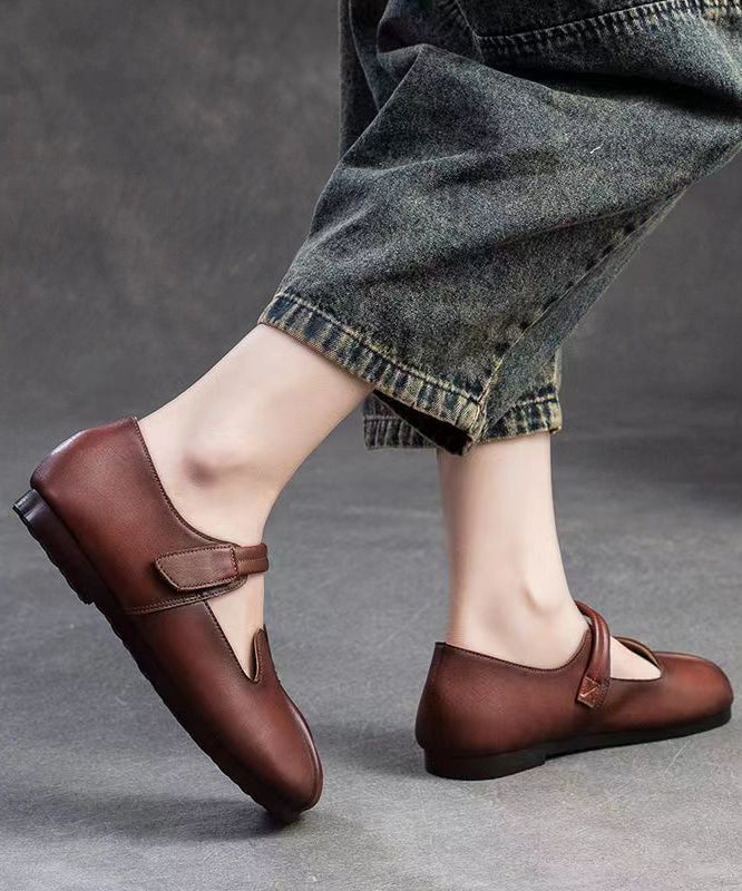 Retro Ethnic Style Brown Sheepskin Soft Soled Flats Shoes CZ1058 Ada Fashion