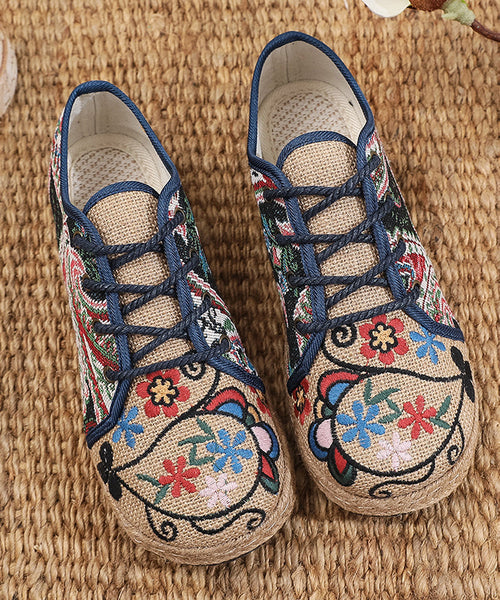 Retro Ethnic Style Embroidered Lace Up Linen Flat Shoes XC1041 Ada Fashion