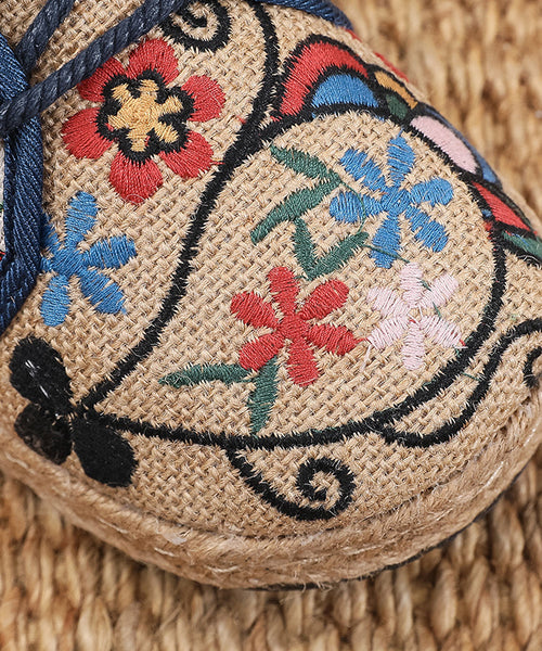 Retro Ethnic Style Embroidered Lace Up Linen Flat Shoes XC1041 Ada Fashion