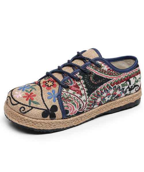 Retro Ethnic Style Embroidered Lace Up Linen Flat Shoes XC1041 Ada Fashion