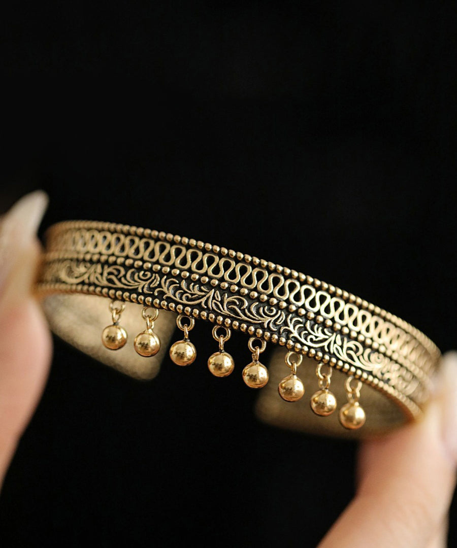 Retro Gold Ancient Dharma Gold Tassel Patchwork Hollow Out Bangle QU025 JEW-BAN241007