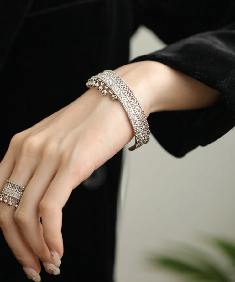 Retro Gold Ancient Dharma Gold Tassel Patchwork Hollow Out Bangle QU025 JEW-BAN241007