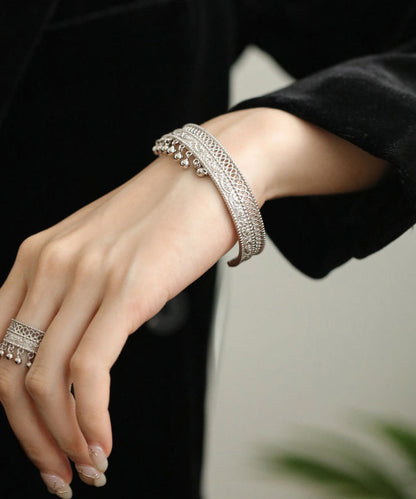 Retro Gold Ancient Dharma Gold Tassel Patchwork Hollow Out Bangle QU025 JEW-BAN241007