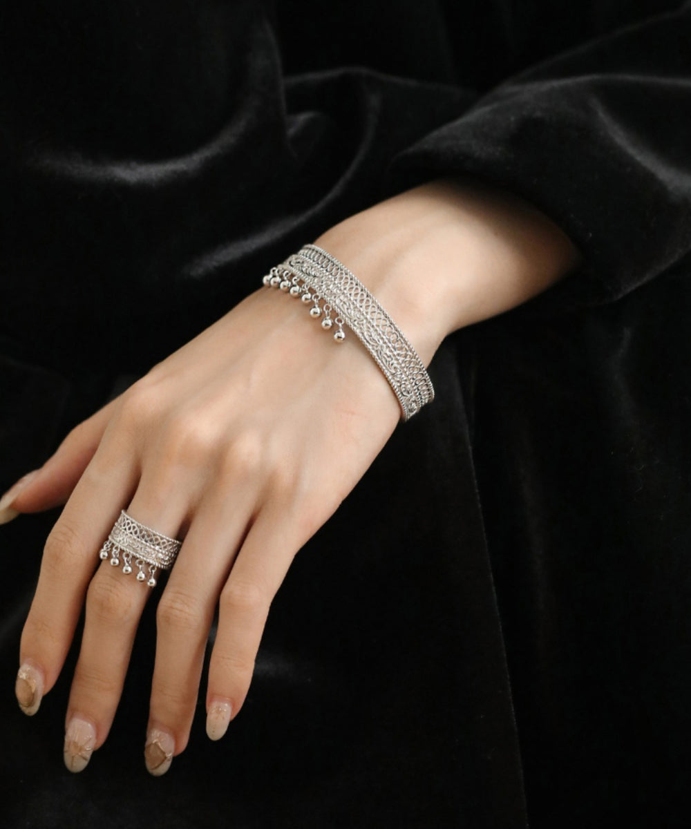 Retro Gold Ancient Dharma Gold Tassel Patchwork Hollow Out Bangle QU025 JEW-BAN241007