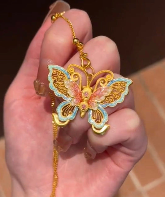 Ancient Butterfly Necklace Enamel Pendant Retro Gold FashionChic