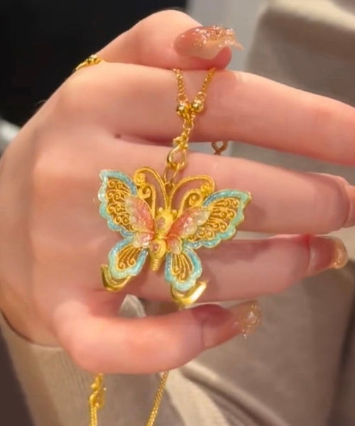 Ancient Butterfly Necklace Enamel Pendant Retro Gold FashionChic