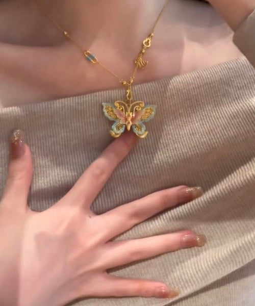 Ancient Butterfly Necklace Enamel Pendant Retro Gold FashionChic