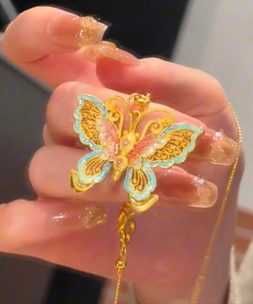 Ancient Butterfly Necklace Enamel Pendant Retro Gold FashionChic
