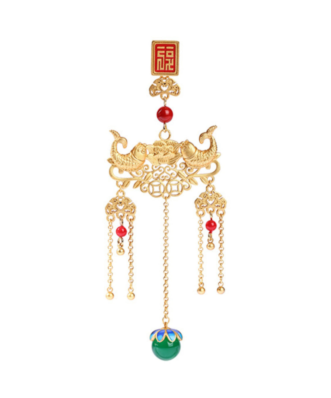 Retro Gold Ancient Gold Jade Agate Ruyi Tassel Brooches KX1089 Ada Fashion
