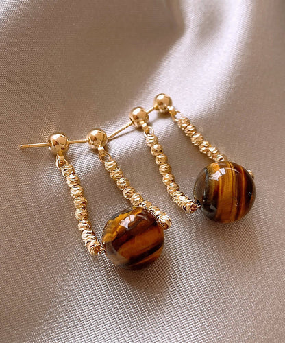 Retro Gold Copper Cat's Eye Stone Wrinkled Hoop Earrings ZZ007 JEW-EAR240613