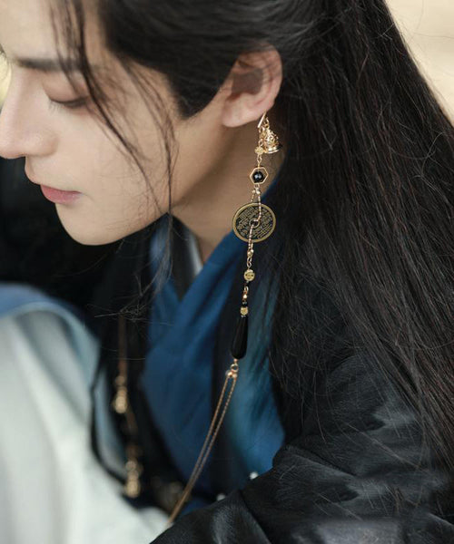 Earrings Glass Retro Coin Tassel Beads Copper Gold Drop FashionChic