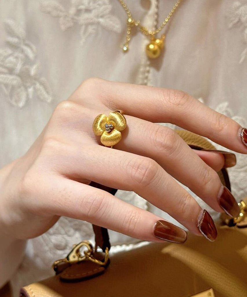 Retro Gold Copper Overgild Floral Rings QI068 JEW-RIN240928