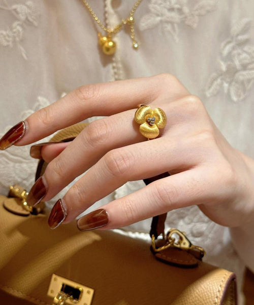 Retro Gold Copper Overgild Floral Rings QI068 JEW-RIN240928